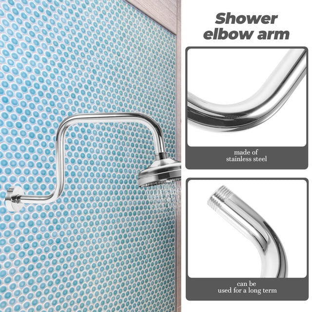 OUNONA Stainless Steel Shower Extension Arm Wall Mounted Silver 1Pcs Curved Bathroom Installation