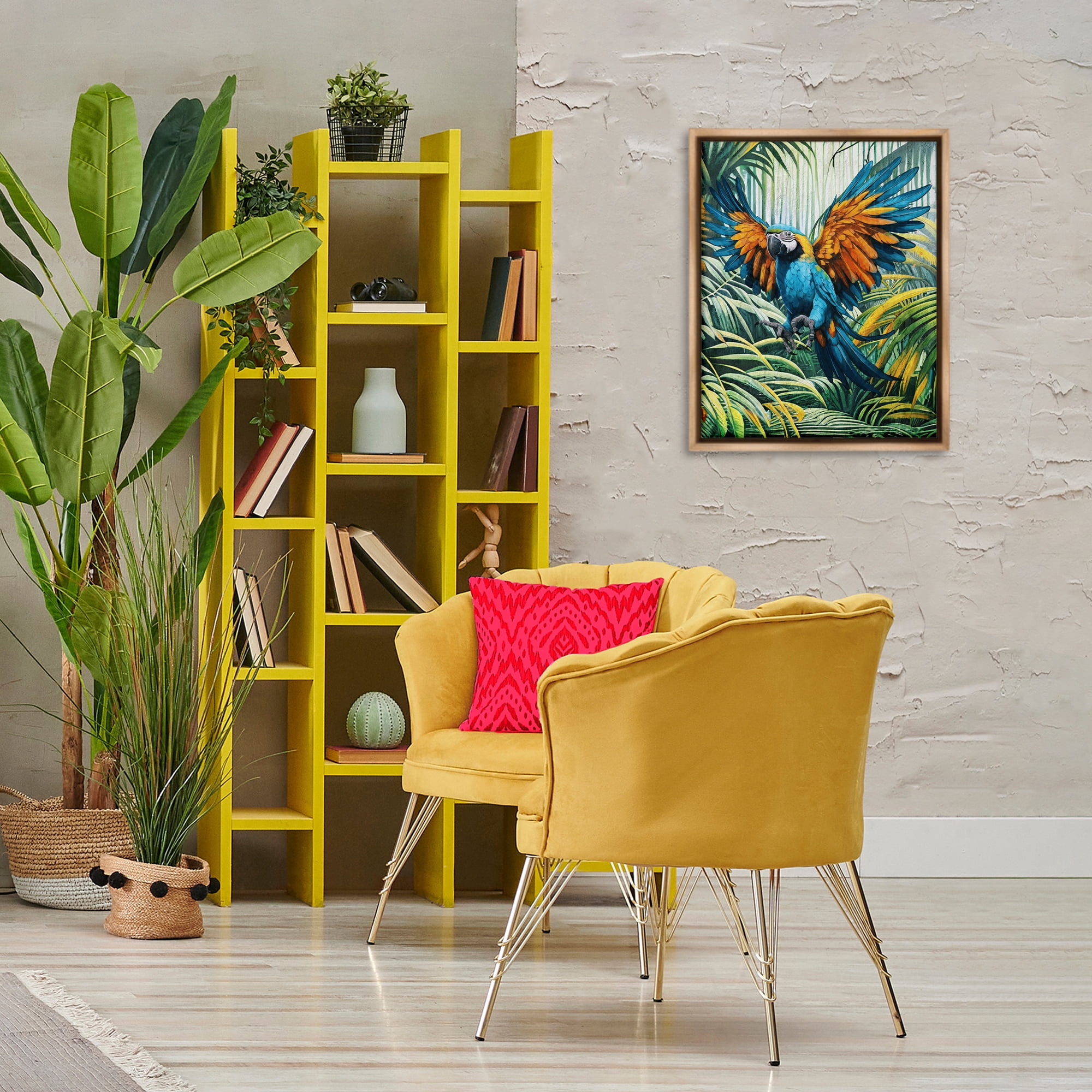 Stupell Industries Parrot in Flight Animals Painting Brown Floater Framed Canvas Art Print Wall Art, 17 x 21