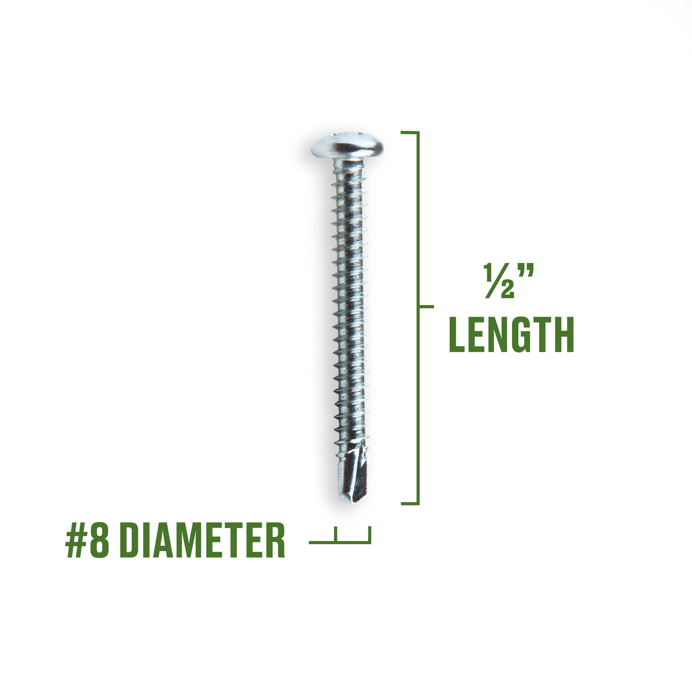 Hillman Self Drilling Screws #8 x 1/2", Steel, Zinc, Interior, Phillips, Silver, 8 pack