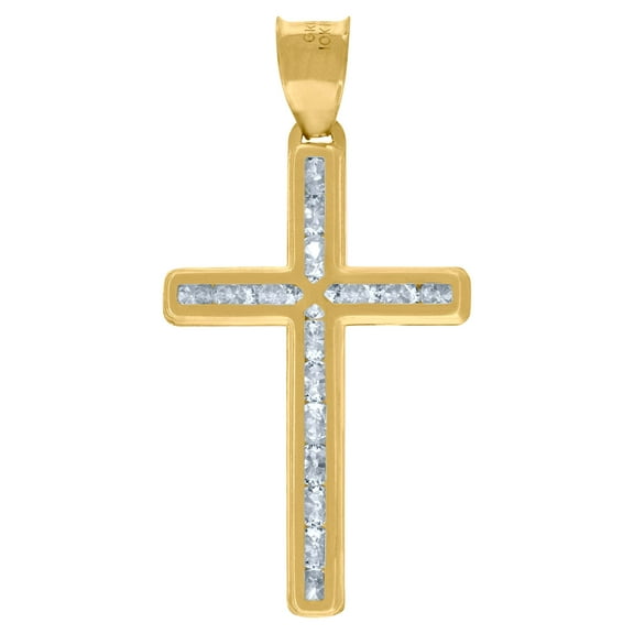 10kt Real Yellow Gold Cubic-Zirconia Unisex Latin Cross Religious Charm Pendant