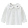 thumbnail image 3 of LJEFF Toddler Girls Peter Pan Collar Shirt, Soft Cotton Embroidery Button Long Sleeve Gift Baby Blouse White Size 1-2T, 3 of 7