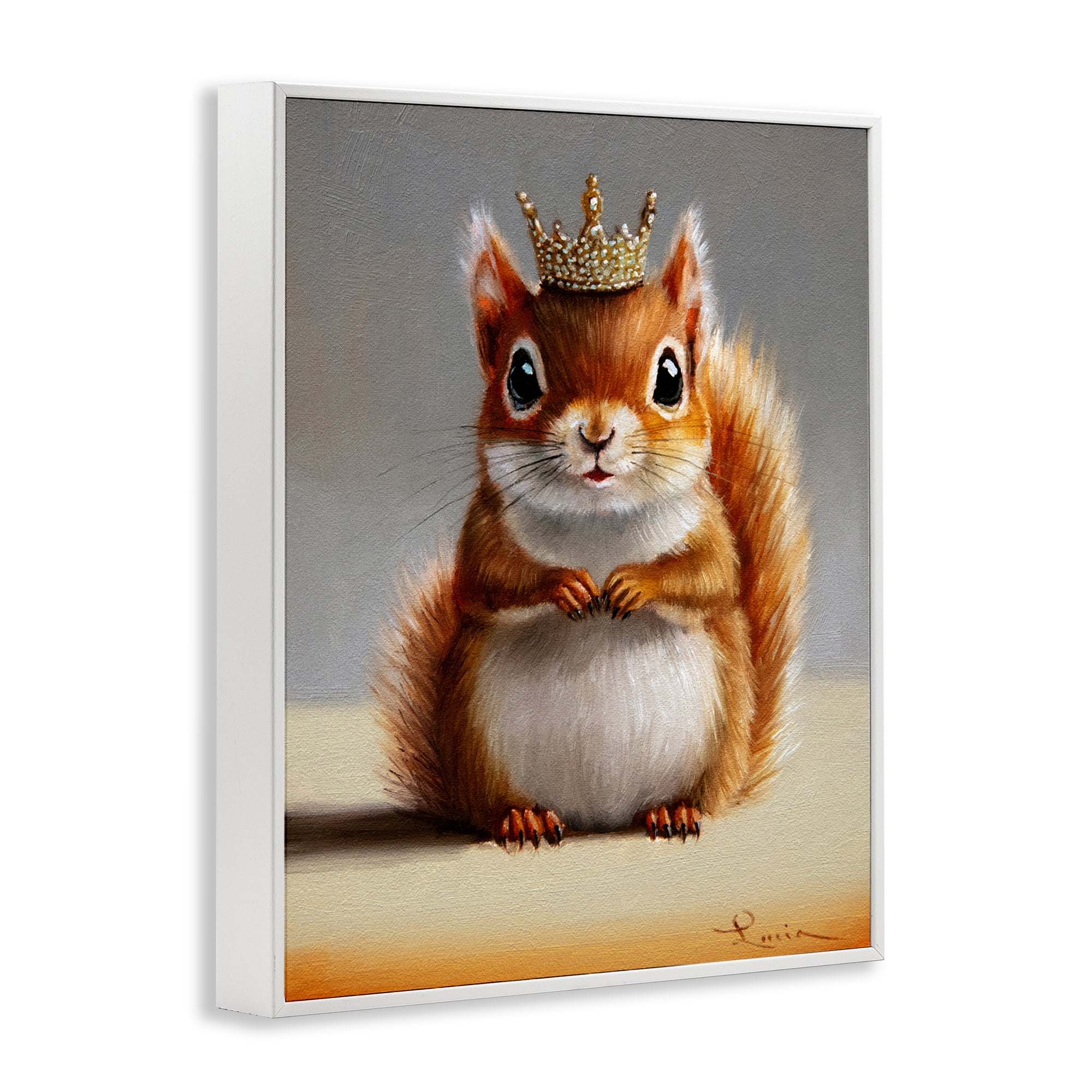 Fancy Crowned Squirrel White Framed Giclee Art, design by Lucia Heffernan