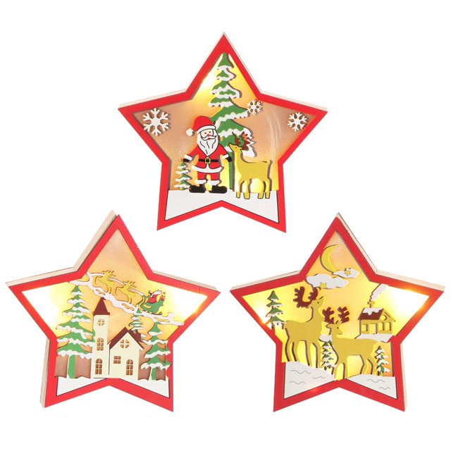 Luces De Decoración De Navidad Patrón De Coche De Velocidad De Alce De Santa Claus Decoración Lámpara De Luz De Casa De Madera Decoración Colgante Para Escaparate Vacaciones De Año Nuevo 3Pcs Yuarrent HA014701-00