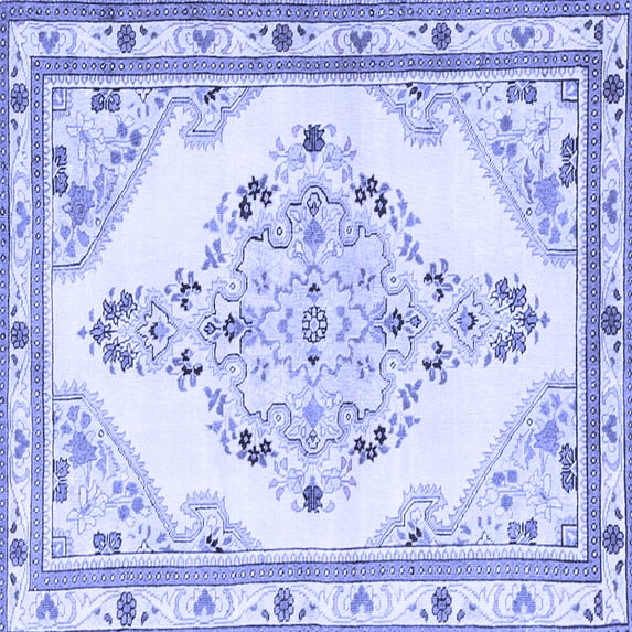 Ahgly Company Machine Washable Indoor Square Medallion Blue Traditional Area Rugs, 8' Square
