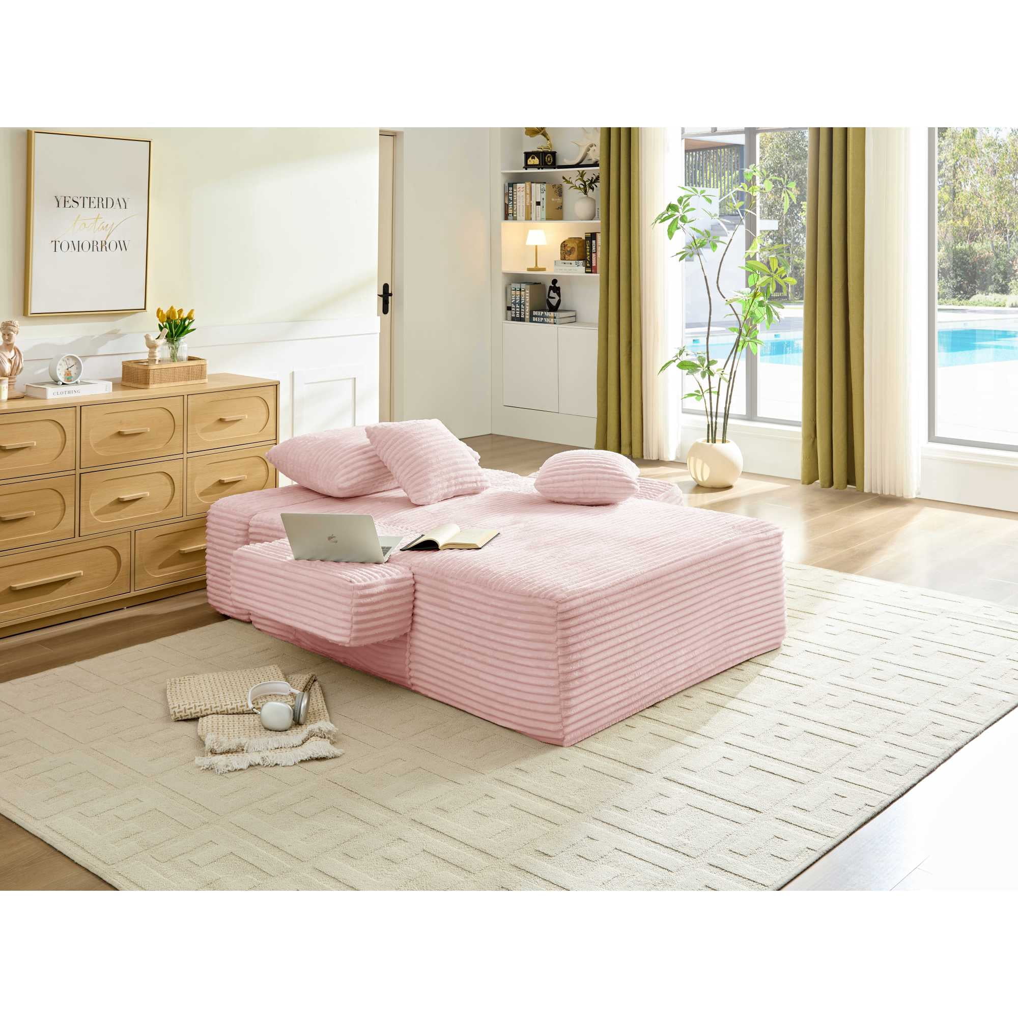 Leumius 70.8" Chaise Lounge Chair Indoor,Oversized Boneless Lounge Chair with Adjustable Backrest & Storage Pocket,Cloud Reading Chair for Living Room Bedroom, No Assembly Required,Pink