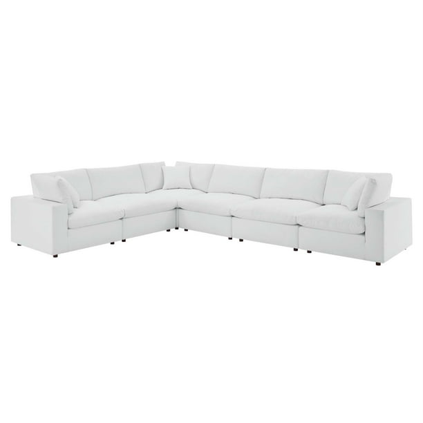 Modway Commix Down Filled Overstuffed Vegan Leather 6 Piece Sectional Sofa White Com Modway Commix Down Filled Overstuffed, Overstuffed Leather Sectional Sofa