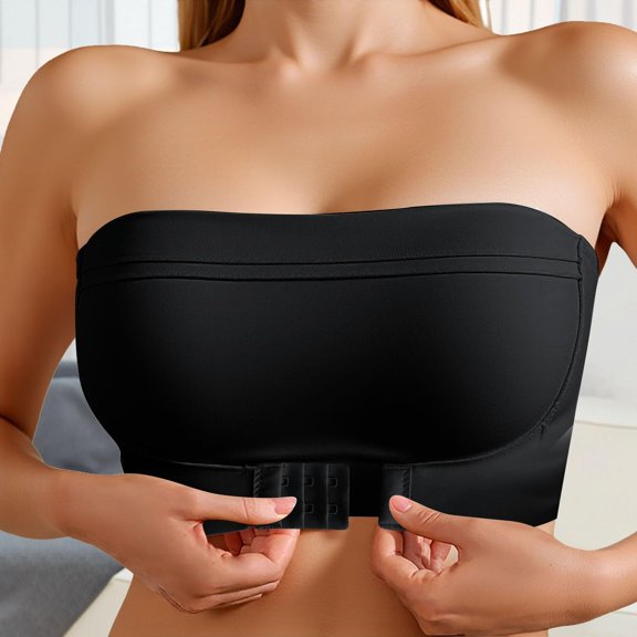FUNUONY Push Up Strapless Bra Seamless Strapless Bra Front Closure Push Up Strapless Bras for Women Women Front Closure Single Layer Wireless Bra (1Pc) Black 32
