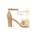 thumbnail image 3 of BLISSFUL STEP Women's Strappy Bow Tie Block High Ankle Heel Sandals Nude 6.5, 3 of 6