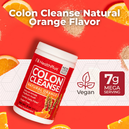 Health Plus Colon Cleanse Digestive Support | No Artificial Flavors | Daily Fiber for Toxin Elimination To Reduce Bloating | Psyllium Husk | Orange Flavor | 9 Ounces, 36 Servings
