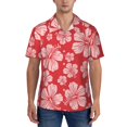 thumbnail image 5 of KLL Men's Hawaiian Shirt Short Sleeve Button Down Beach Shirts-Red Hibiscus Flower, 5 of 6