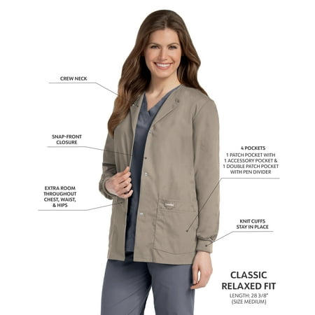 Landau Essentials Relaxed Fit 4-Pocket Snap-Front Scrub Jacket for Women 7525