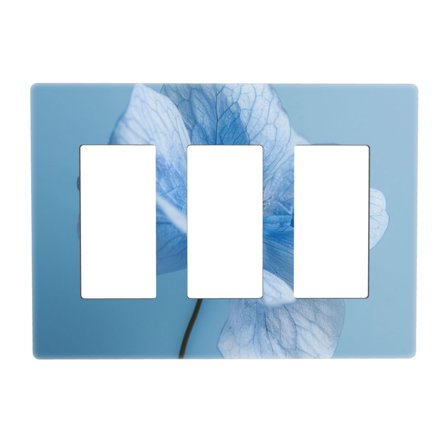 Blue Floral Switch Cover Decorative Wall Plate 3-Gang Screwless Standard Size