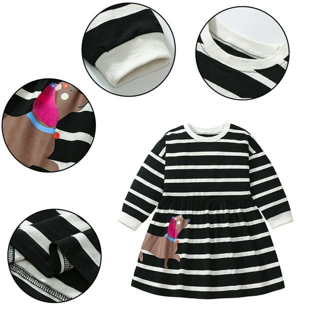 LYMAYTER Robe Décontractée pour Filles 2-7 Ans pour Enfants Robe Pull Dessin Animé Printemps Automne Manches Longues