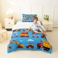 thumbnail image 2 of Castle Fairy Cartoon Engineering Vehicle Twin Comforter Sets 3-Piece for Boys, Cute Crane Mixer Truck Bedding Set for Bedroom, Light Blue, 2 of 6