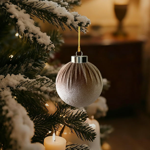 Bolas navideñas de terciopelo flocado de 8 cm | Adornos navideños de plástico con anilla metálica | Elegante decoración navideña para árbol, chimenea y hogar