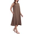 thumbnail image 4 of INSPIRE CHIC Women's Linen Dresses Crewneck Loose Fit Shift Sleeveless Sundresses Casual Tank Dress with Pockets S Brown, 4 of 6