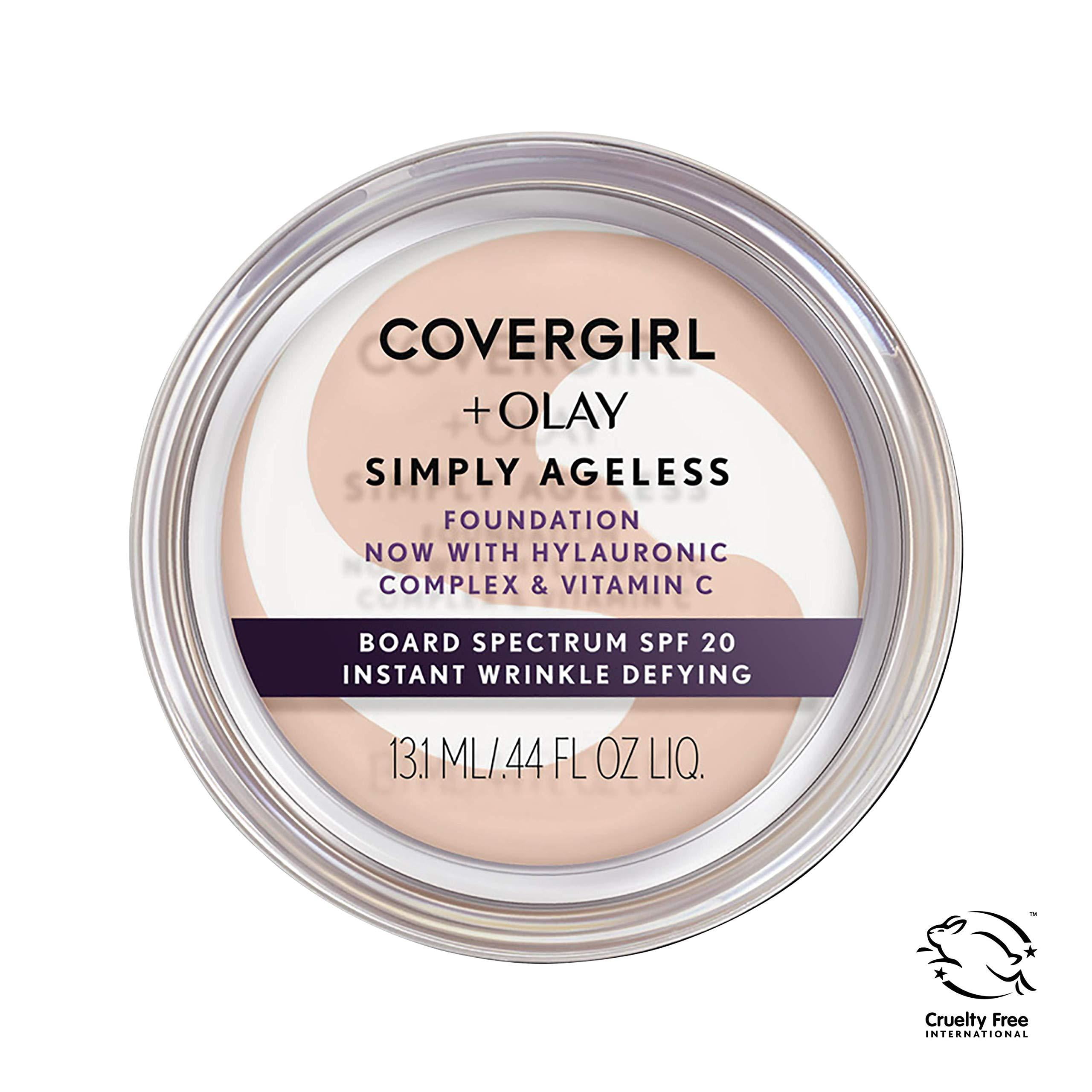 COVERGIRL & Olay Simply Ageless Instant Wrinkle Defying Foundation Creamy Natural 0.4 Ounce Pot, Foundation Plus Titanium Dioxide Sunscreen SPF 28 (packaging may vary) 1 Count