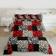 thumbnail image 2 of Manfei Teens Animal Zebra Leopard Print 3-Piece Full Size Comforter Sets,Black Red White Bedding Comforter Set,Geometric Plaid Lightweight Bedding Sets,Luxury Bedroom Decor,Reversible, 2 of 8