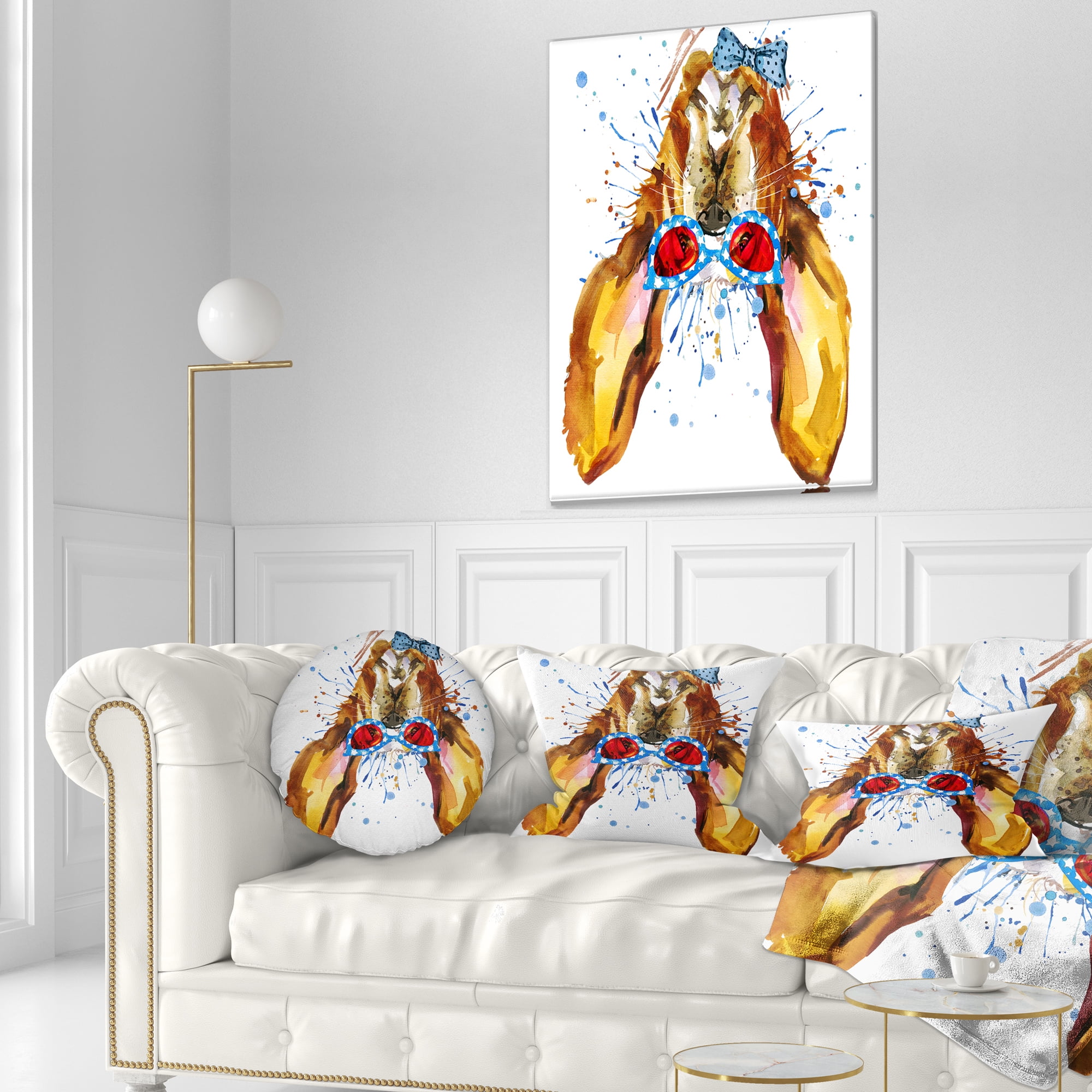 Designart Funny Brown Dog with Glasses - Animal Throw Pillow - 12x20