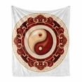 thumbnail image 1 of Ying Yang Soft Flannel Fleece Throw Blanket, Traditional Cultural Floral Ornamental Patterns Balance, Cozy Plush for Indoor and Outdoor Use, 50" x 60", Maroon Cream White, by Ambesonne, 1 of 6
