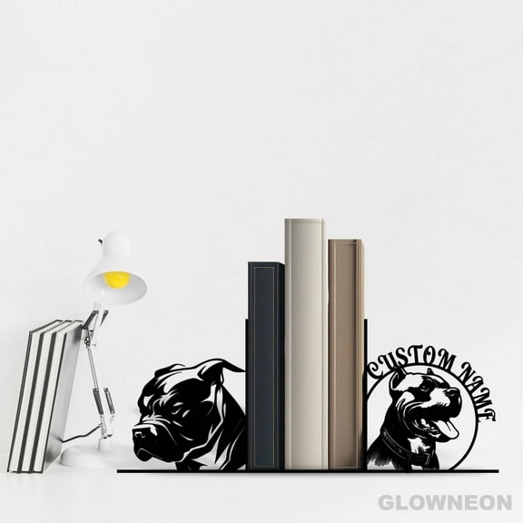 Glowneon Custom Pit Bull Terrier Dog Bookend For Book Nook Decor Sign
