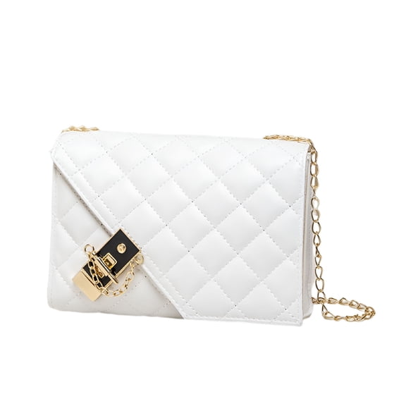 GASTROPOD Quilted Crossbody Bag - Leather Shoulder Bag with Fashion Chain Small Wallet - White
