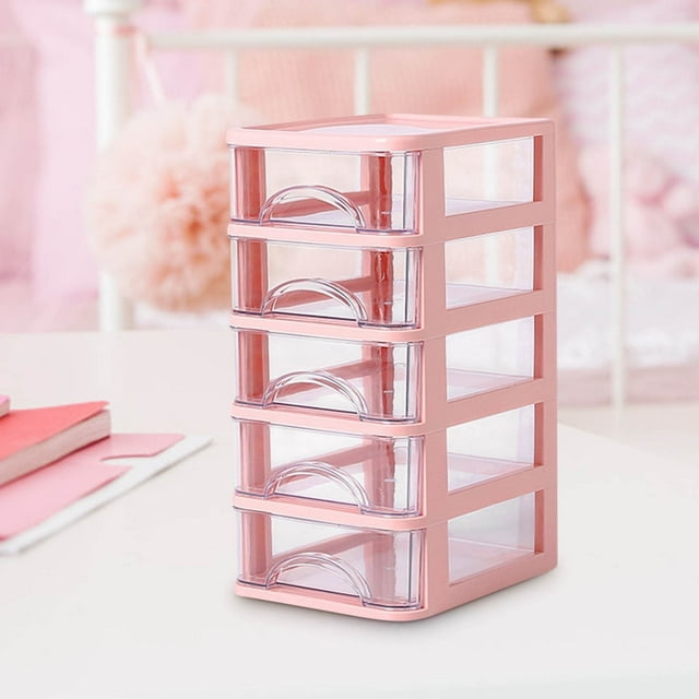VALSEEL - Caja de almacenamiento de escritorio para organización y almacenamiento, escritorio con cajones pequeños transparentes, minicaja de plástico, caja de almacenamiento de papelería con forma