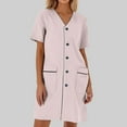 thumbnail image 2 of Scrub Dress Ladies Solid Color Loose Short Sleeved White Lab Nylon Srubs Dress Summer Dresses Women Khaki S, 2 of 3