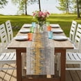 thumbnail image 4 of Table Runners 36 Inches Long Dress Scarves, Yellow Grey Abstract Farmhouse Kitchen/Dining Table Runner, Short Coffee Tablerunners, Gradient Geometric Graffiti Retro Wooden 13x36 Inch, 4 of 9