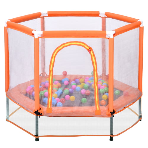 Kids Trampoline 55inch with Safety Enclosure Net & Spring Pad and Ball Pit Ball, Indoor Outdoor Mini Trampoline for Toddlers - Orange