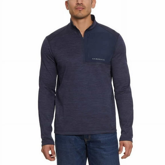G.H. Bass Men's Quarter Zip Fleece Top, Blue XL