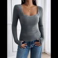 thumbnail image 4 of Camisas de Larga para Mujer, Cuello Cuadrado, Tops Cortos de Punto Acanalado, Conjuntos de Otoño, Ropa de Moda Gris XXL, 4 of 10