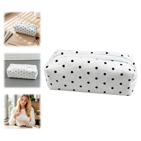 Cute Polka Dot Pen Pouch Bag, Y2K Kawaii Stationery Organizer for School and Office, Soft Corduroy Pencil Case for Women Students, Aesthetic Gift and Makeup Storage Holder