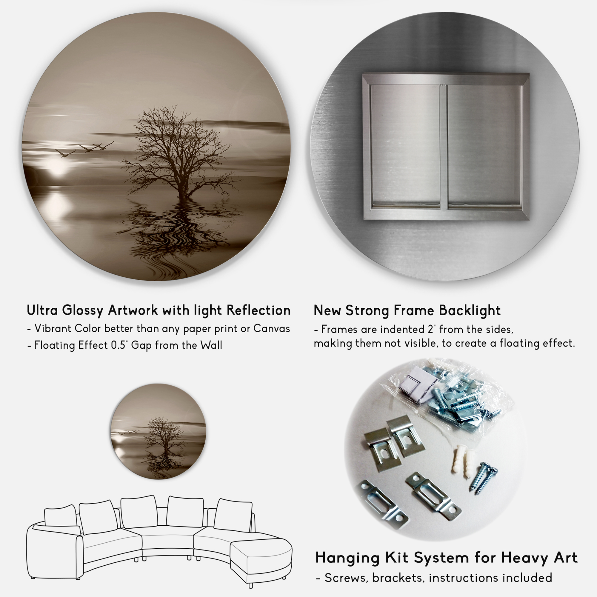 Designart 'Flying Birds and Lonely Tree' Extra Large Wall Art Landscape