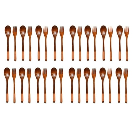 

32 Pcs Wooden 9 InchJapanese Spoon Fork Set Kitchen Tableware Natural Wood Cutlery Wooden Dinner Cutlery Set