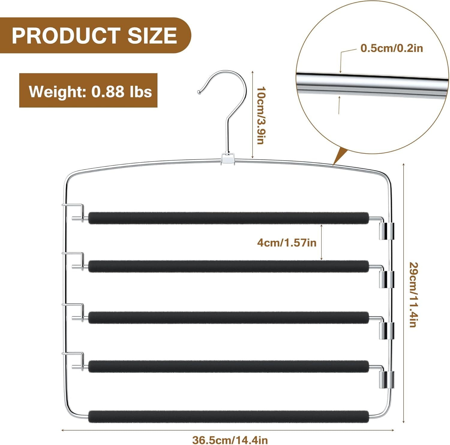 Pants Hangers Non Slip Jean Hangers Space Saving Hangers 2 Pack Multi-Layer Swing Arm Pants Hanger Closet Storage Organizer for Jeans Trouser Slack Clothes,Pants Hangers for Men (Black)