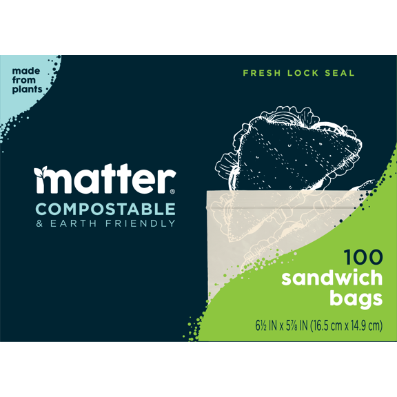 Matter 100% Compostable Sandwich Bags, 100 Count