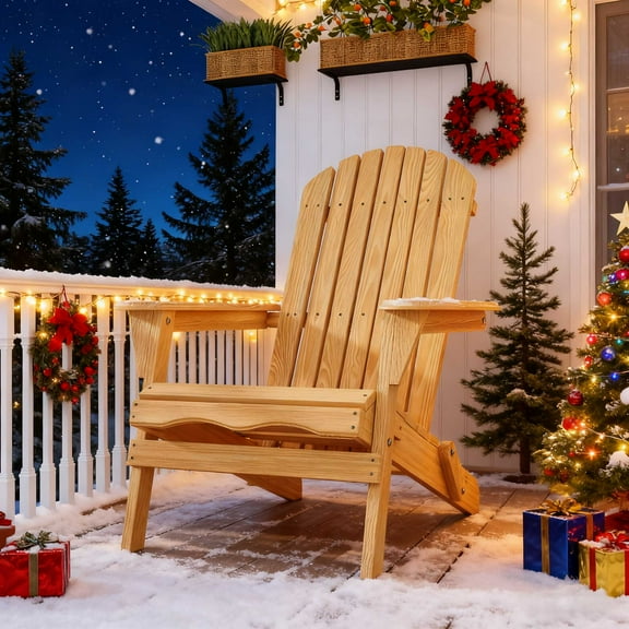 Ktaxon Folding Wooden Adirondack Chair Folding Wood Accent Wood Single Chair for Outdoor and Indoor, Wood Lounge Chair, Natural Color