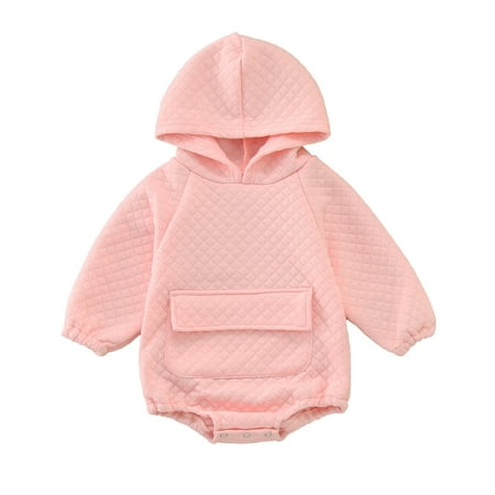

Zlekejiko Babys Girls Boys Solid Spring Winter Long Sleeve Hooded Pocket Romper Bodysuit Clothes