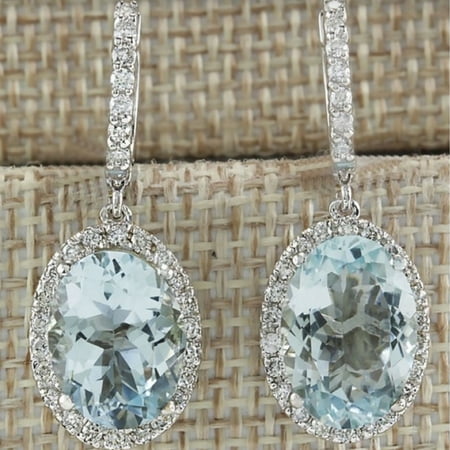 Aquamarine Hoop Earring - Popular Women Aquamarine Gemstone Bridal Ear Stud Hoop Dangle Earring
