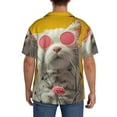 thumbnail image 3 of Fotbe Floral Sunglasses Cat Art Camisa Estampada de Manga Corta para Hombre, Casual de Verano, Estilo Playero, Sin Arrugas-Large, 3 of 5