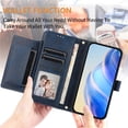 thumbnail image 4 of Funda para Motorola Edge 40 Neo 5G con cremallera tipo cartera, tarjetero, marco de fotos, soporte y cordón, de piel sintética. azul, 4 of 5