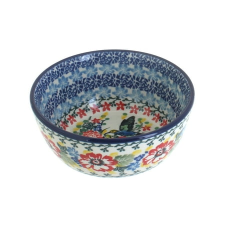 

Blue Rose Polish Pottery Hummingbird Dessert Bowl