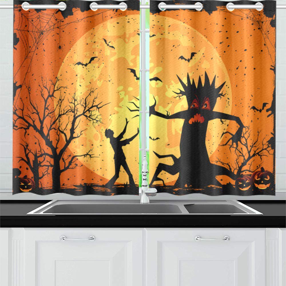 MKHERT Halloween Scary Tree Window Curtains Kitchen Curtain Room ...