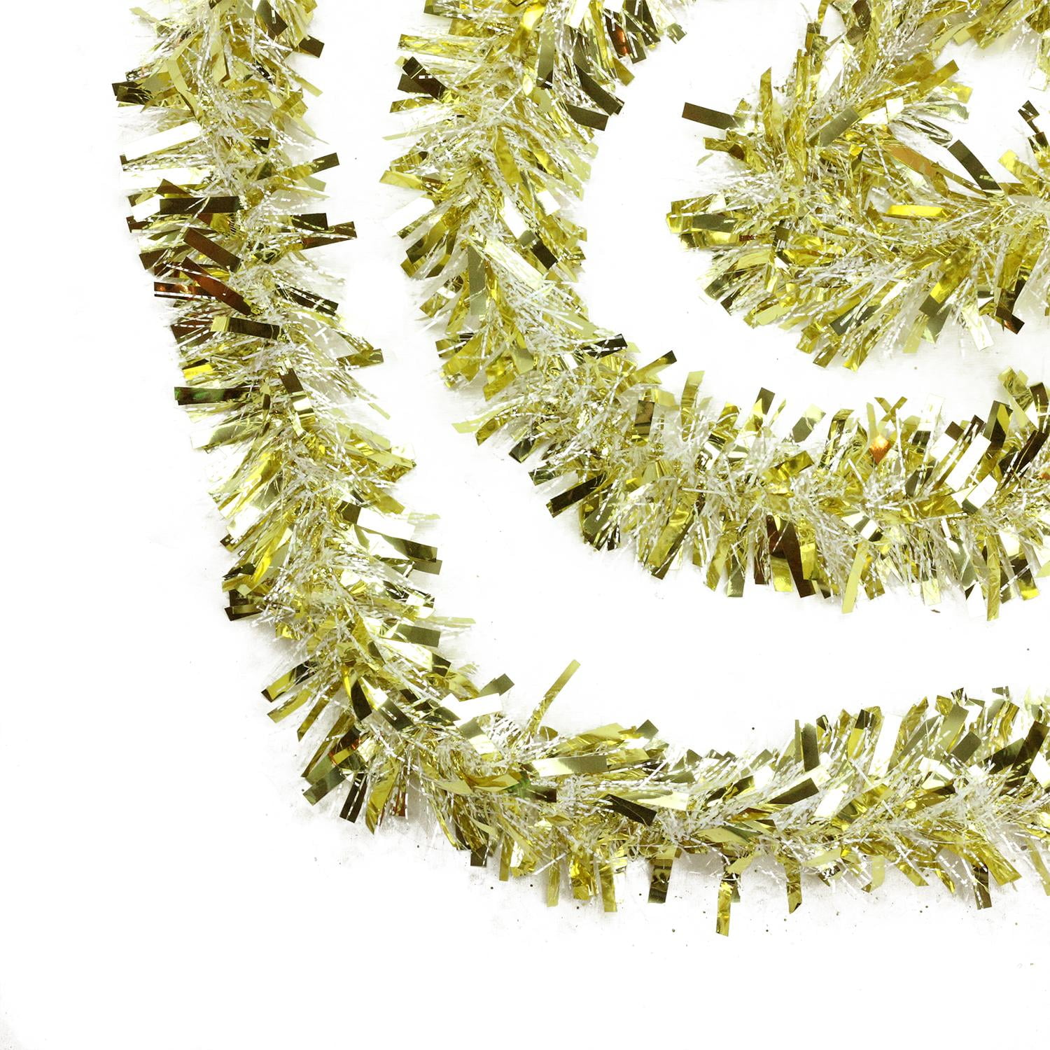 50' Festive Gold and White Thick Cut Christmas Tinsel Garland Unlit