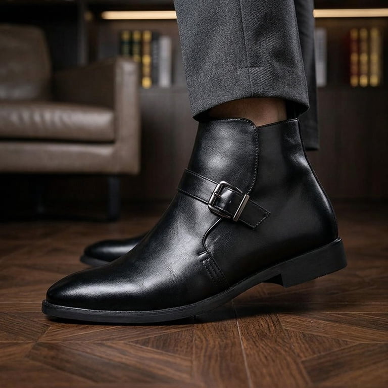 ankle boots with formal dress mens ZZQTBCDKY Men's Chelsea Ankle Boots,Classic Dress Boots with Buckle Strap, Pointed Toe Formal Boots for Business, Comfortable Slip-On Design, Size: 12