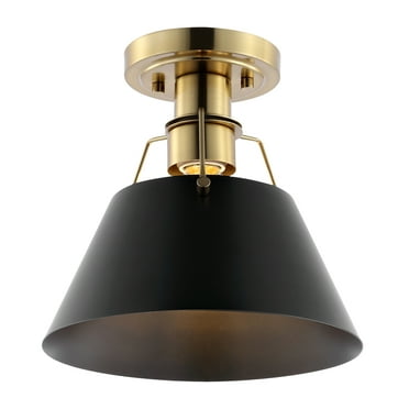 SAFAVIEH Mazelle 12 in. Industrial Brass Iron Mount Light with Black Iron Shade