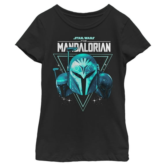 Girl's Star Wars: The Mandalorian Bo-Katan Nite Owl Helmets Graphic Tee Black Small