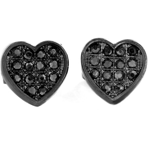 Rhodium Plated Micro Pave Open Heart Crystal Womens Stud Earrings 