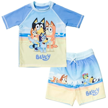 

Bluey Bingo Dad Toddler Boys Rash Guard and Swim Trunks Outfit Set Toddler to Little Kid